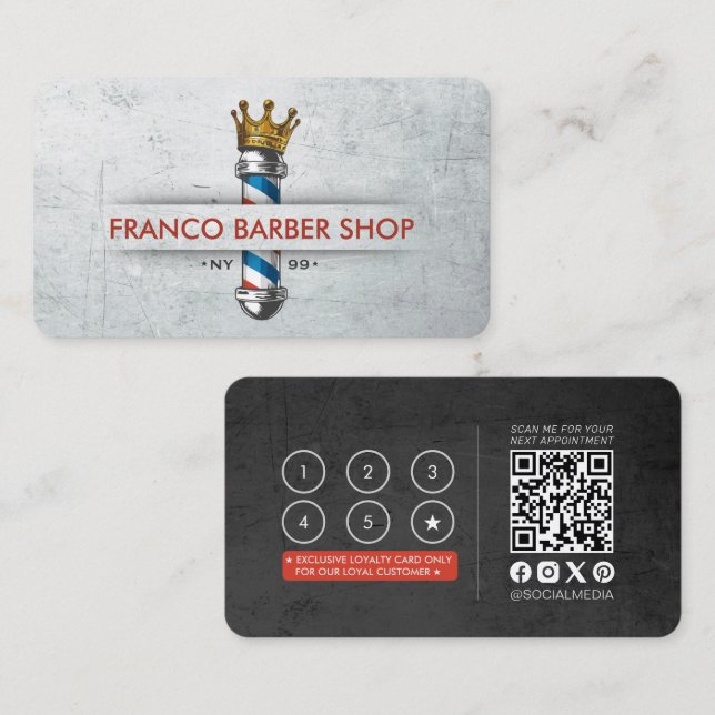 Barber Shop Krona Barber Pole Hair Salon Loyalty Visitkort (Fram/baksida)