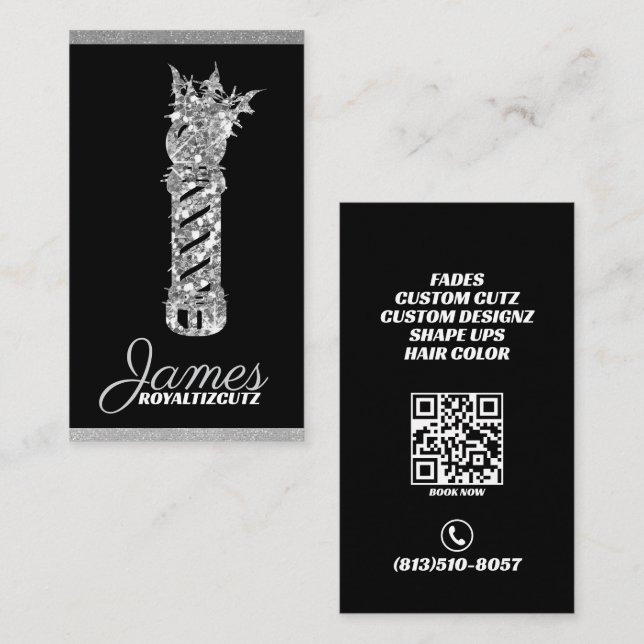 Barber Shop Krona Logotyp Professionell Visitkort (Fram/baksida)