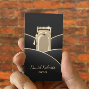 Barber Shop Modern Black & Guld Hair Stylist Visitkort
