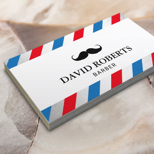 Barber Shop Mustache Hair Stylist Blue Red Rand Visitkort