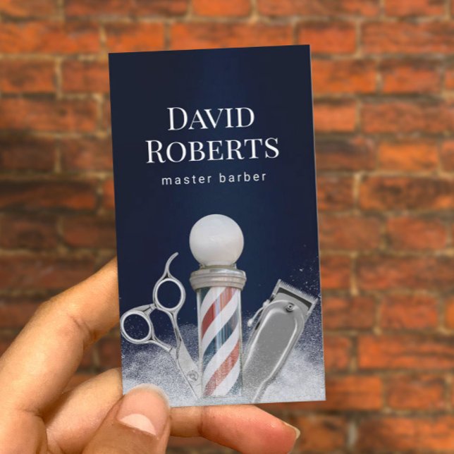Barber Shop Navy Blue Professionell Barbershop Visitkort (Skapare uppladdad)