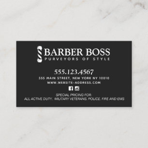 Barber Shop Pole Black and White Business B Visitkort