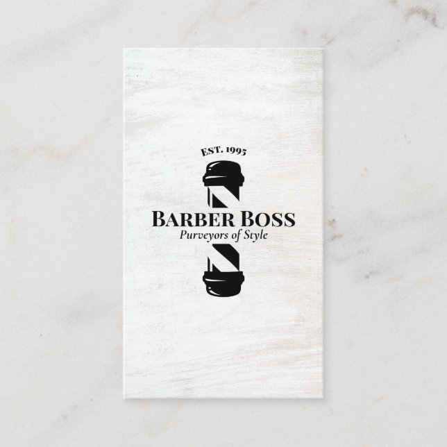 Barber Shop Pole Rustic White Wood Visitkort (Framsida)