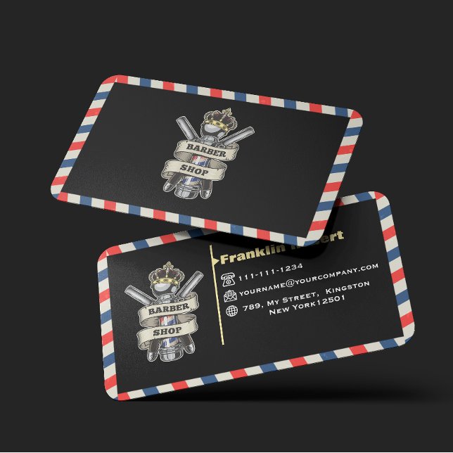 Barber Shop Professional Blue & Red Stripes Custom Visitkort (Skapare uppladdad)