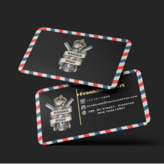 Barber Shop Professional Blue & Red Stripes Custom Visitkort