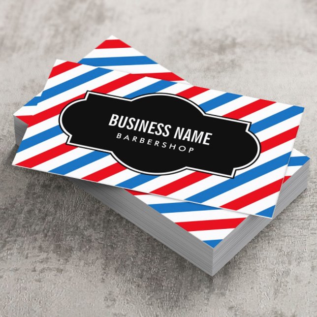 Barber Shop Professionell Blue & Red Rand Visitkort (Skapare uppladdad)