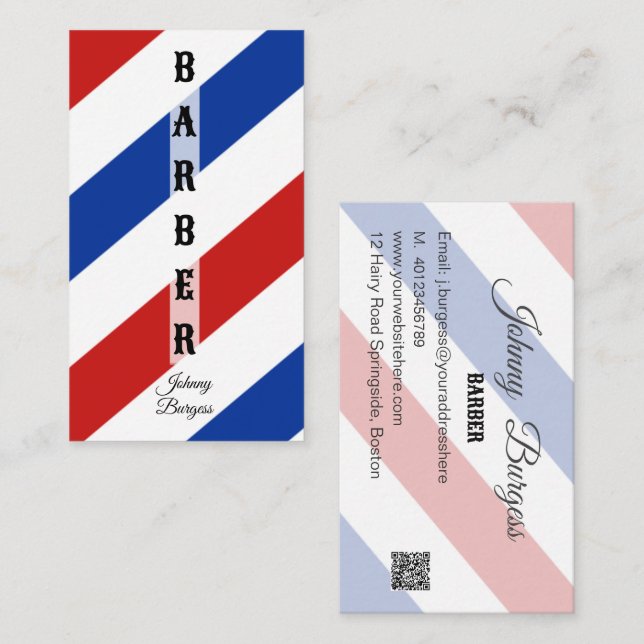 Barber Shop QR Code Modern Hairdresser Visitkort (Fram/baksida)
