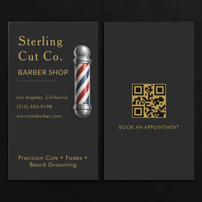 Barber Shop QR-kod Svart Visitkort (Skapare uppladdad)