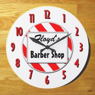 Barber Shop Red White Anpassningsbar Retro Clock Stor Klocka