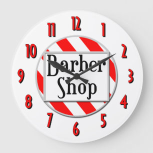 Barber Shop Red White Retro Wall Clock Stor Klocka