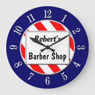 Barber Shop Retro Red, White and Blue Anpassningsb Stor Klocka