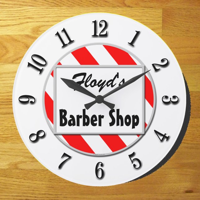 Barber Shop Retro Red White Anpassningsbar Clock Stor Klocka (Skapare uppladdad)