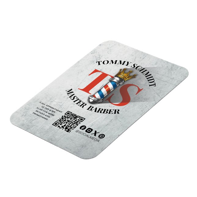 Barber Shop Royal Krona Barber Pole Hair Salon QR Magnet (Vänstra Sidan)