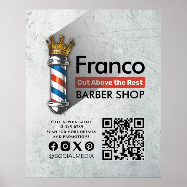 Barber Shop Royal Krona Barber Pole Hair Salon QR Poster (Framsidan)