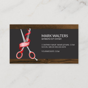 Barber Shop Scissors Barber Pole Trä Trim Visitkort