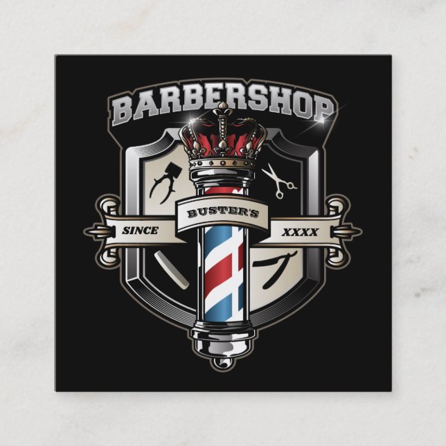 Barber Shop Shield och Krona Fyrkantigt Visitkort (Framsida)