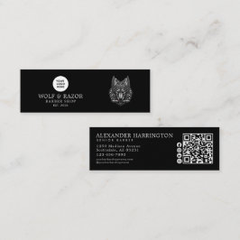 Barber Shop Silver Wolf Logotyp Qr-kod Sociala Iko Mini Visitkort