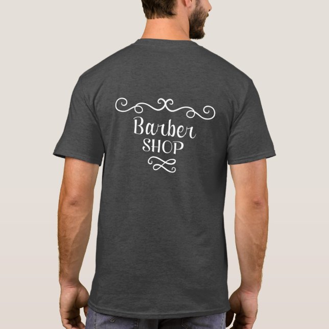 Barber shop simple namn title grått white branzed tee (Baksida)