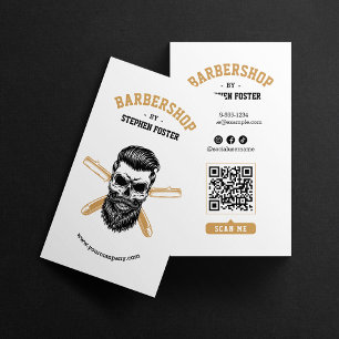 Barber Shop Skull & Razor Blade Frisör Vit Visitkort
