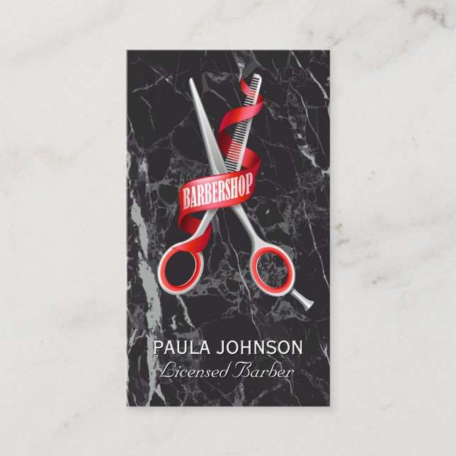 Barber Shop | Svart marmor-Affärskort Visitkort (Framsida)
