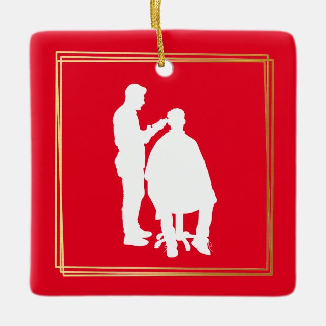 Barber Silhouette jul Ornament med Namn (Framsida)