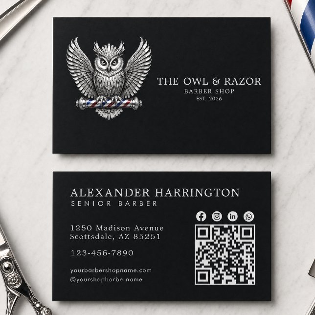 Barber Silver Owl Professional Barber Shop Qr-kod Visitkort (Skapare uppladdad)