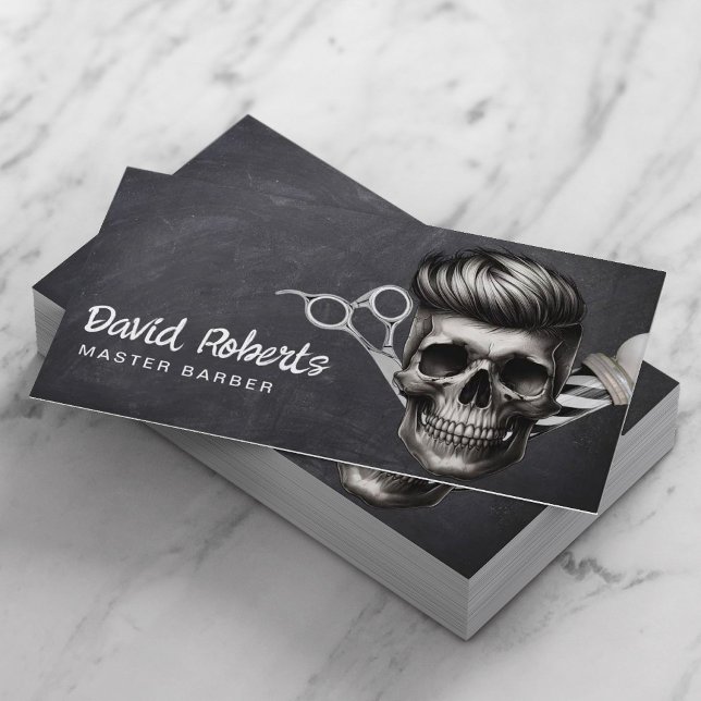 Barber Skull Barbershop Chalkboard Hair Stylist Visitkort (Skapare uppladdad)