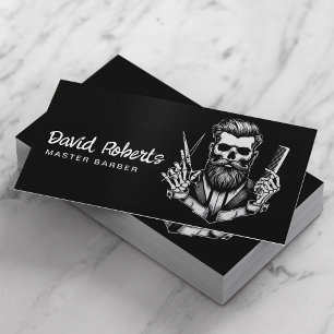 Barber Skull Barbershop Plain Black Hair Stylist Visitkort