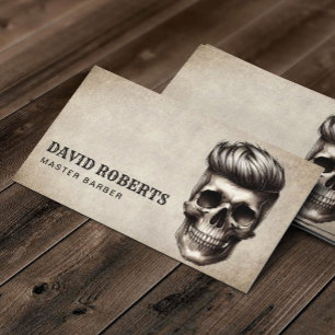 Barber Skull Barbershop Vintage Hair Stylist Visitkort