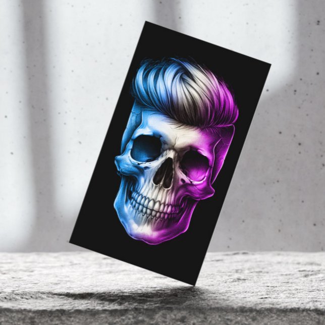Barber Skull Modern Hair Stylist Barbershop Black Visitkort (Skapare uppladdad)