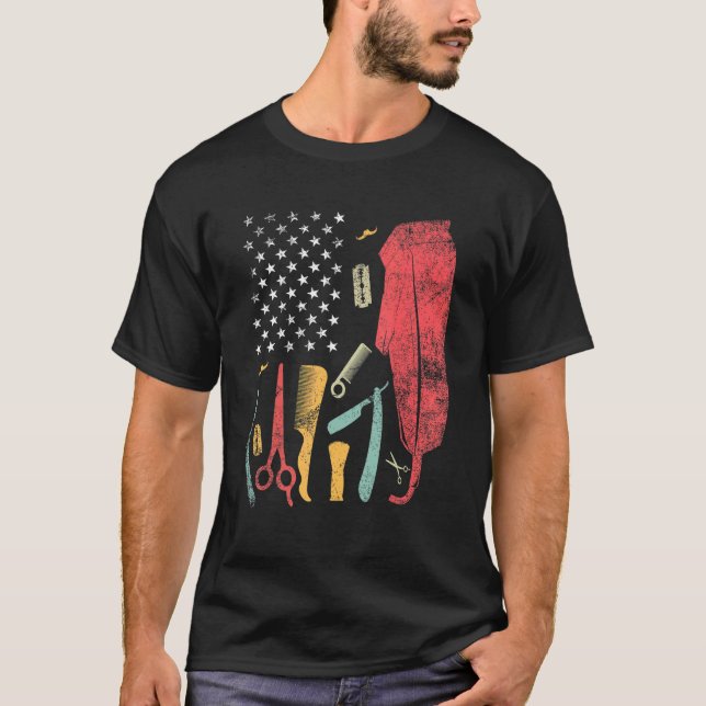 Barber Us Flagga Hairdresser Kärlek Hairdryer Barb T Shirt (Framsida)
