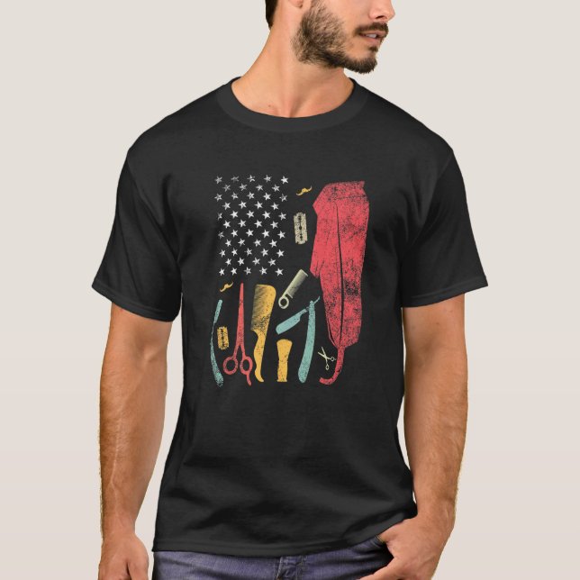Barber Us Flagga Hairdresser Kärlek Hairdryer Barb T Shirt (Framsida)