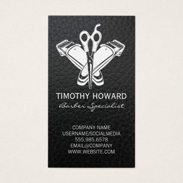 Barber Verktyg | Läder Visitkort (Framsidan)