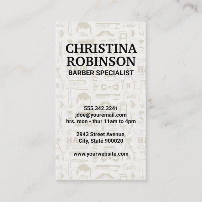 Barber Verktyg och Icon Mönster Visitkort (Framsida)