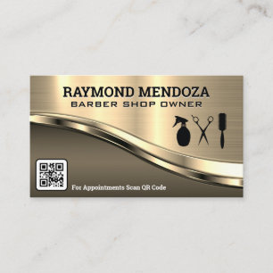 Barber Verktyg QR-kod Metallisk Visitkort