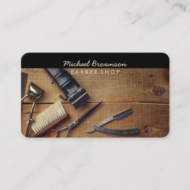 Barber Verktyg Wood Rustic Visitkort (Framsida)