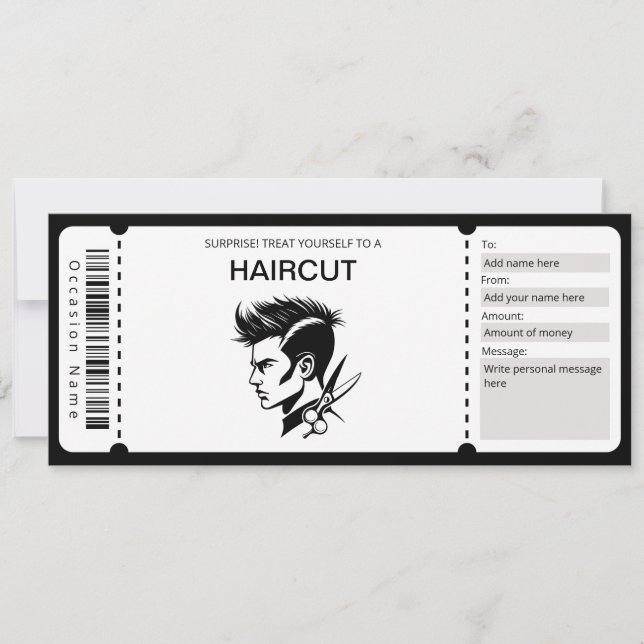 Barber Voucher-mall, Haircut Gift-certifikat Inbjudningar (Framsida)