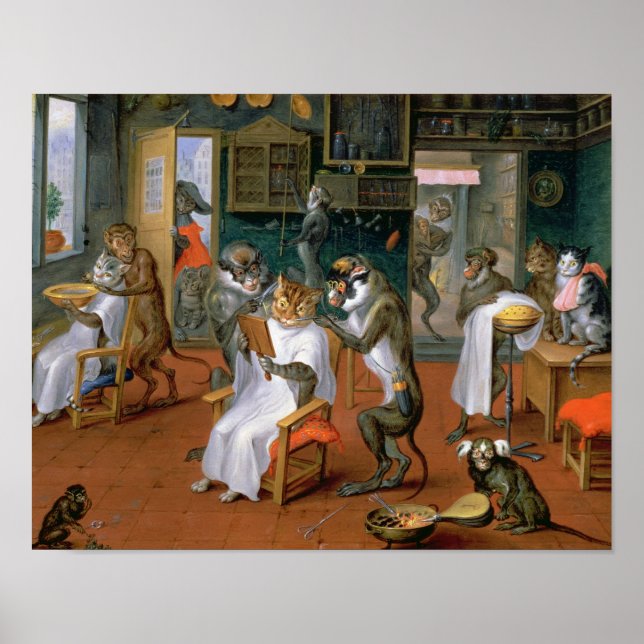 Barberaffär med apor och katter poster (Framsidan)