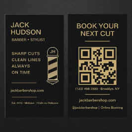 Barberaffär QR-kod Svart Guld Frisör Klippning Visitkort