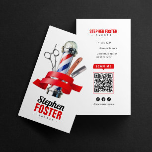 Barberare Affär Röd Barberarstång Barbershop QR-ko Visitkort