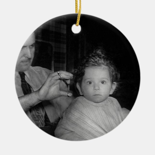 Barberare - första frisyr julgransprydnad keramik (Framsidan)