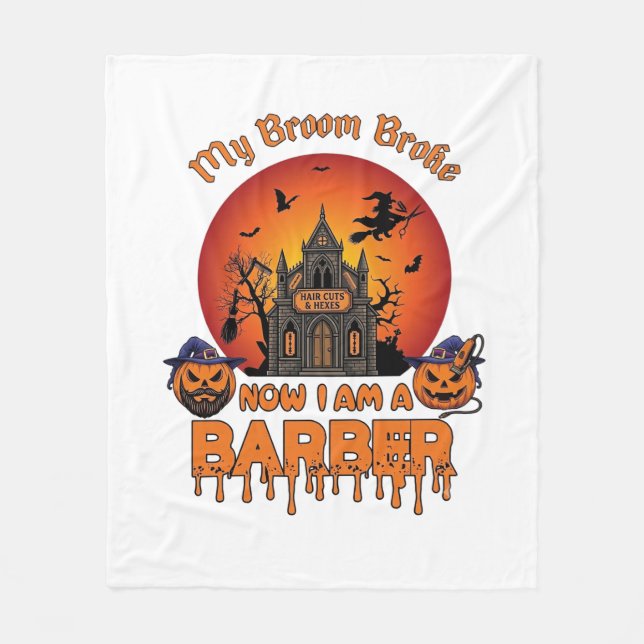 Barberare Kvast Slog Halloween Pumpa Klippare Skrä Fleecefilt (Framsidan)