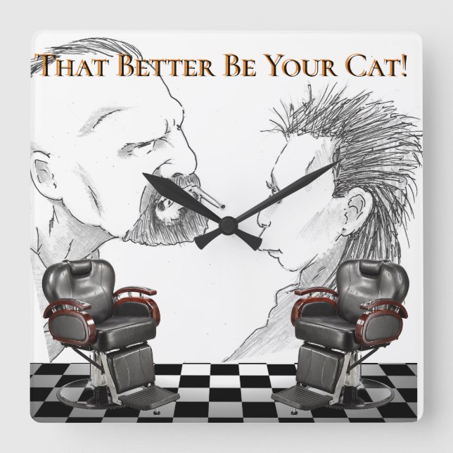 Barberaren shoppar svarten, vit, checkers fyrkantig klocka (Framsida)