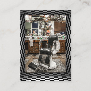 Barberaren shoppar vintagesvarten, vit, checkers visitkort