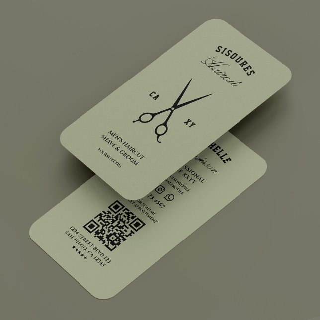 Barberbarberaffär Saxvis Modern Frisör Visitkort (Barber Barbershop Scissor Sage Modern Hair Stylist Business Card
)