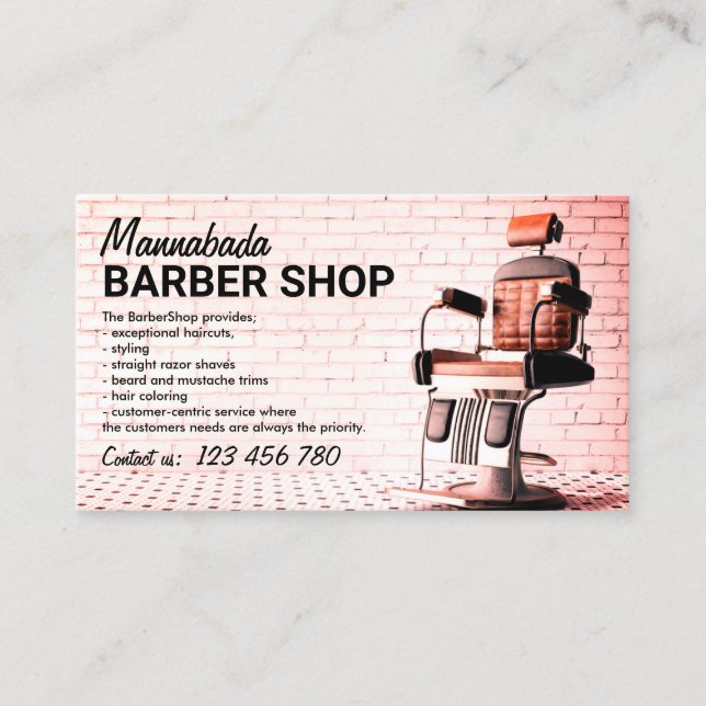 Barberbutik anpassad bild rosa visitkort (Framsida)