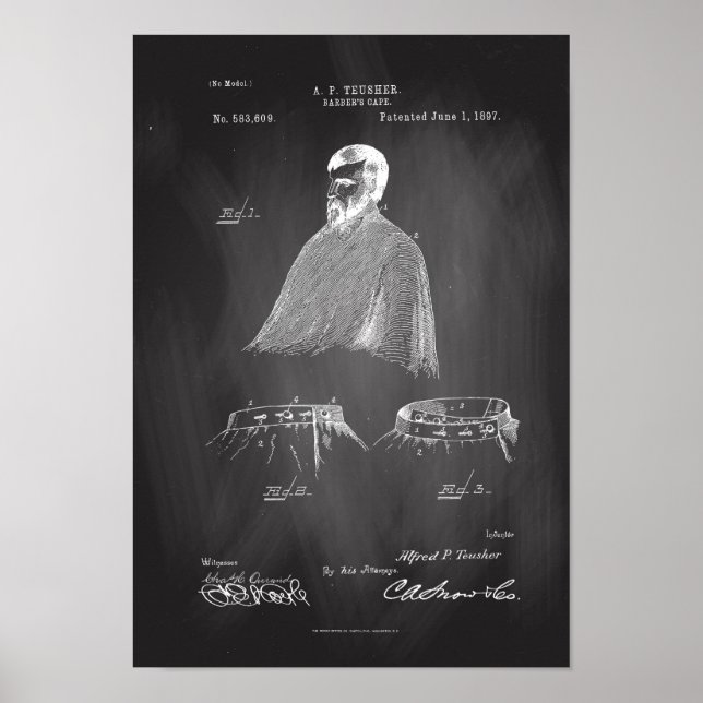 Barbers Cape Antique Patent Poster Chalkboard (Framsidan)