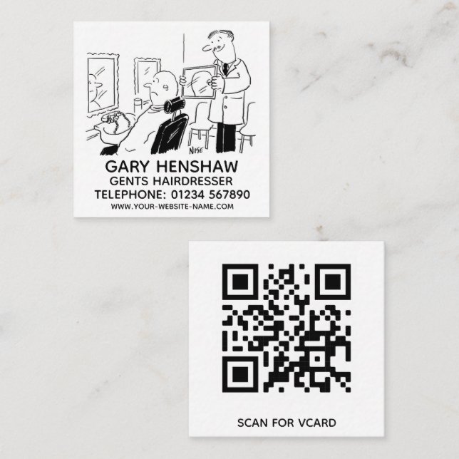 Barbers eller Gents Hairdresser Fyrkantigt Visitkort (Fram/baksida)