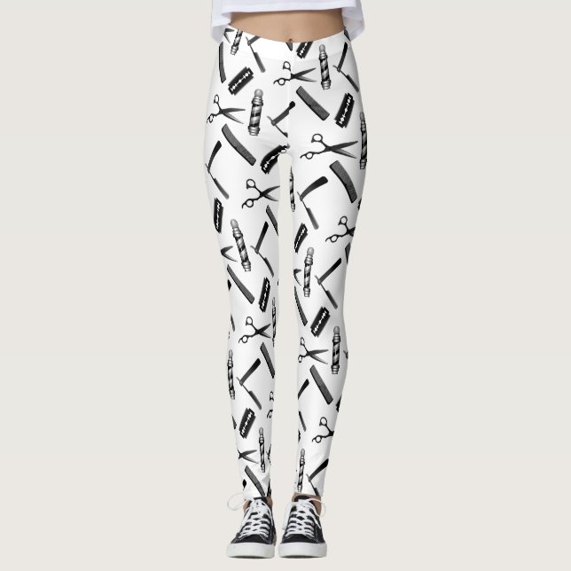Barbers Shop Hairdresser Leggings (Framsida)