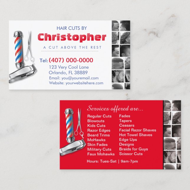 Barbershop Affärskort-Barber pole, clippers com Visitkort (Fram/baksida)